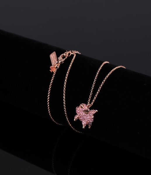 

new authentic imagination pave pig mini pendant necklace pink multi4638841, Silver