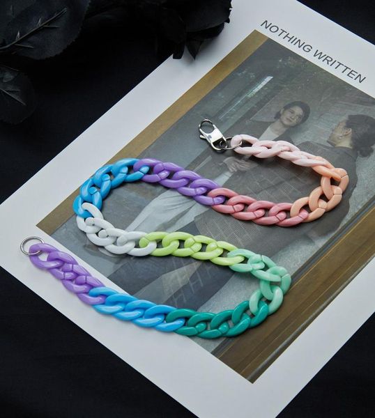 

women fashion cute factory whole trendy rainbow colorful acrylic men039s cuban chain link necklace2481096, Silver
