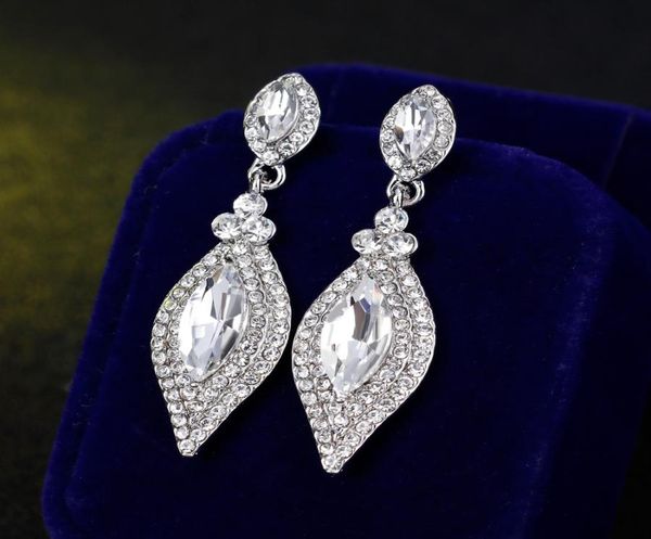 

shining fashion crystals earrings rhinestones long drop earring for women bridal jewelry wedding gift for bridesmaids bw0128338205, White