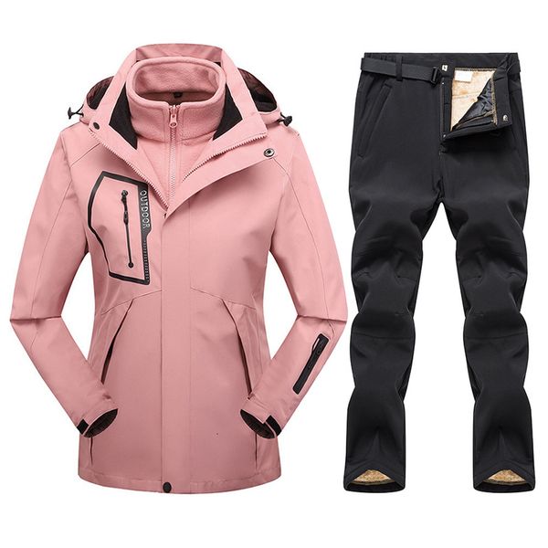 

women ski suit waterproof fleece ski jacket pants female skiing snowboard suits women's winter sports warm breathable ski set