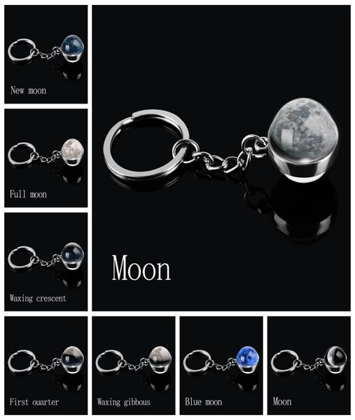 

moon phase image planet keychain keyring double side glass ball universe nebula key chain solar system jewelry christmas gifts6635156, Slivery;golden