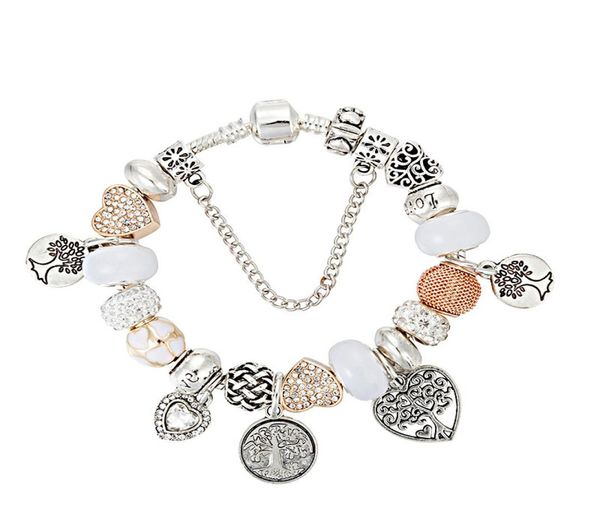 

925 sterling silver plated beads tree of life pendants charms bracelets for pandora charm bracelet bangle diy jewelry for women gi3533633, Golden;silver