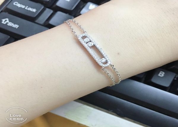 

famous jewelry move cz diamond rhinestone bracelet summer beach style charm crystal three stone moving bracelet double link chain 1974756, Black