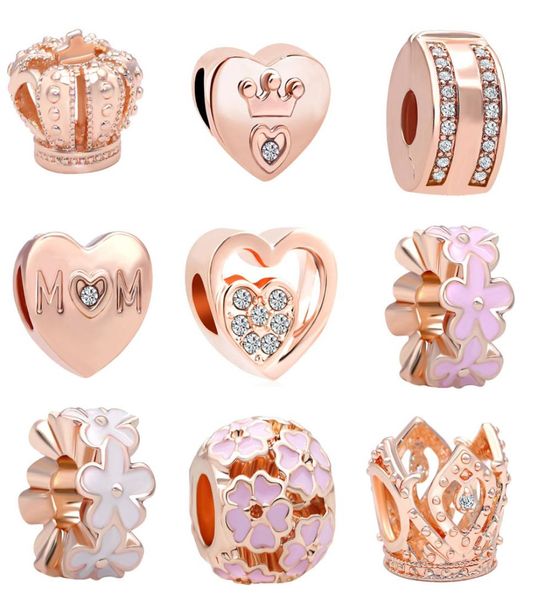 

moq 20pcs rose gold crown mom flower bead charms fit original bracelet jewelry diy j0131570144, Bronze;silver
