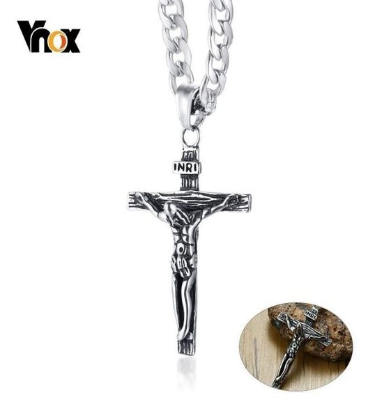 

vnox crucifix jesus cross necklace for men stainless steel cuban chain 20quot24quot male prayer jewelry 2010145275702, Silver