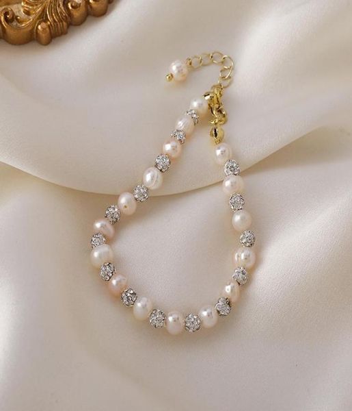 

charm bracelets fashion round ball freshwater pearl stitching rhinestone beaded bracelet women039s banquet accessories5015826, Golden;silver