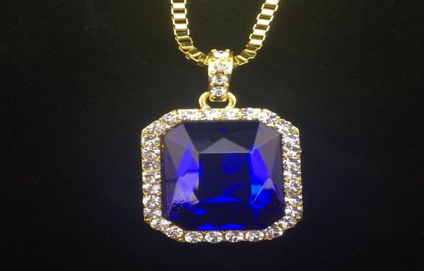 

new mens bling faux lab ruby pendant necklace 24quot 30quot box chain gold plated iced out sapphire rock rap hip hop jewelry f1574854, Silver