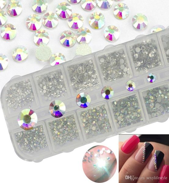 

1 case crystal rhinestones nails tips clearab no fix glue diy glitter designs nail art manicure mixed size 3d stones9588191, Silver;gold