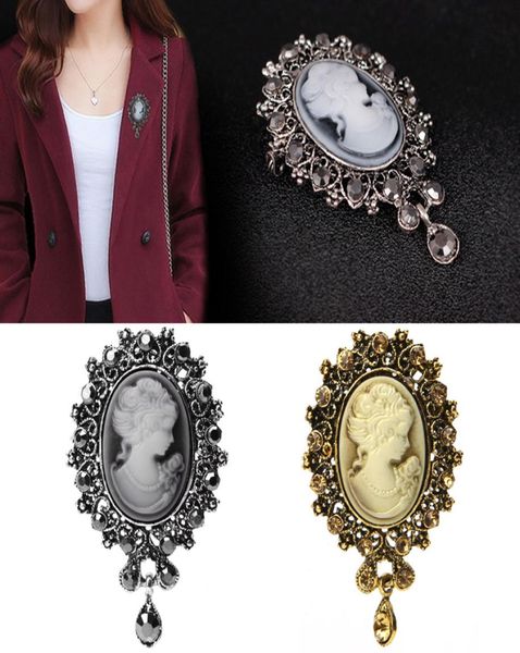 

lady vintage cameo victorian style wedding party women pendant brooch pin t154816801, Gray