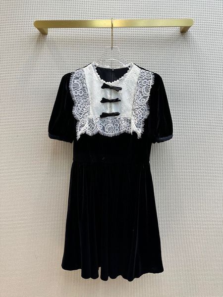 

new ma * je explosion street waist wrapped hepburn lace contrast a-line velvet dress size s-l, Black;gray
