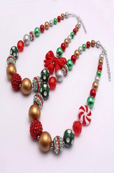 

kids baby chunky bowknot beaded necklace girls charm handmade bubblegum chokers for christmas baby gifts6729836, Red;brown