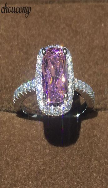 

choucong brand ring cushion cut 3ct 5a pink zircon crystal 925 silver anniversary wedding band rings for women festival jewelry8947745, Slivery;golden
