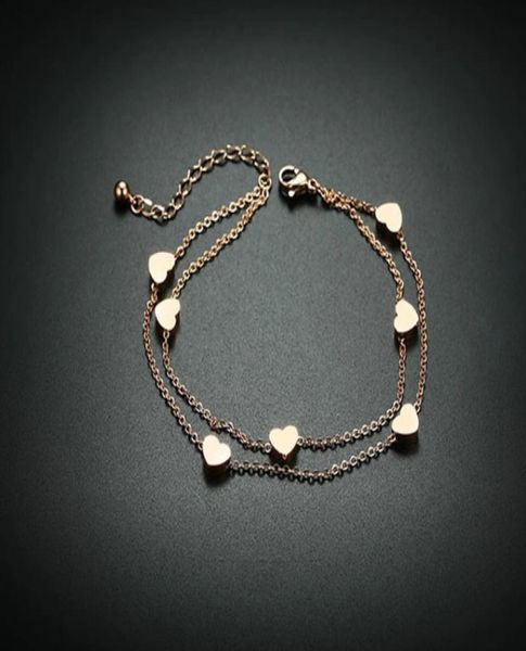

simple heart female stainless steel anklets barefoot crochet sandals foot jewelry new anklets on foot ankle bracelets for women8102866, Golden;silver