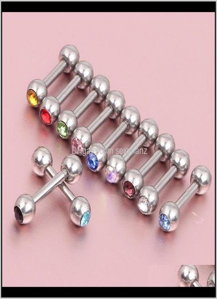 

stud earrings jewelry drop delivery 2021 100pcs mix rhinestone crystal 316l steel tragus helix earring ear studs barbell bar ring 3335662, Golden;silver