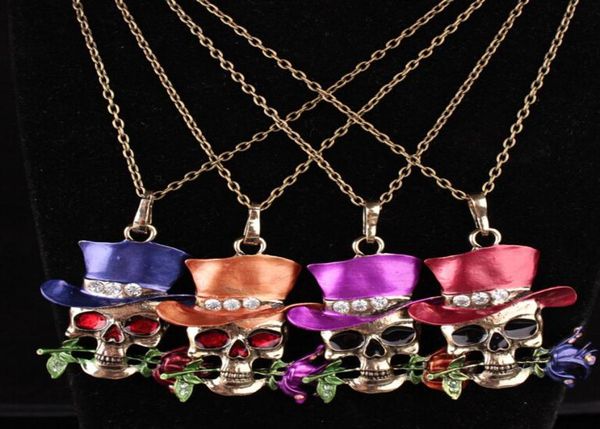 

gothic antique necklace everyday jewelry rose flower skull necklace enamel pendant crystals necklaces3908425, Silver