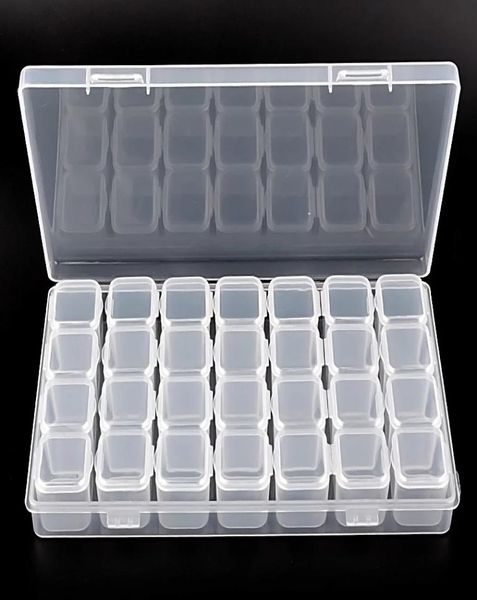 

28 slots transparent plastic nail art storage box display case organizer holder for rhinestone beads cosmetic jewelry decoration6976648