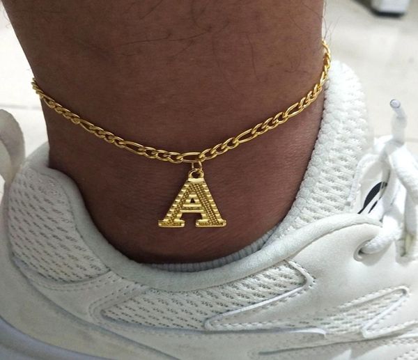

gold plated figaro chain bracelet anklet whole fashion letter initial anklet2926032, Red;blue