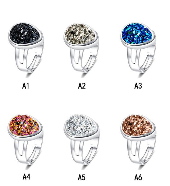 

6 color luxury druzy rings water drop heart square shape healing natural drusy stone designer rings for women fashion jewelry gift1086698, Golden;silver
