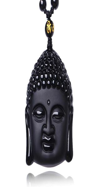 

unique natural black obsidian carved buddha blessing necklace for men women lucky amulet buddha pendant necklace luck craft gift6421016, Silver