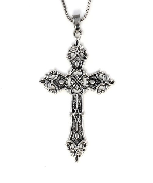 

20pcs vintage cross pendant necklace men women long chain gothic jewelry accessories8369457, Silver