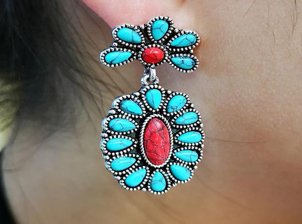 

bohemia vintage blue white turquoises dangle earrings for women ethnic style natural stone drop long earring jewelry gift6508197, Silver