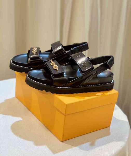 

brand new womens platform flat heeled sandals shoes casual gold metal walk genuine leather shoes size 35-42, Black