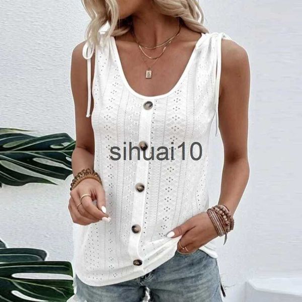 

women's t-shirt women's fashion t-shirt vest summer sleeveless tank casual solid color oversized button shirts female j230627, White
