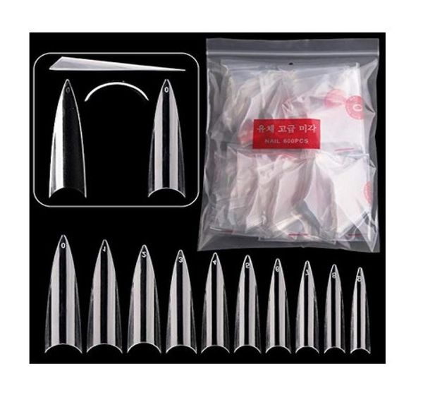 

600pcs acrylic medium long stiletto nail tips easy coffin nails sharp false nail art tips for nails salon 10 sizes with bag2401364, Red;gold