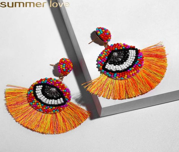 

boho tassel earrings for women ethnic evil blue eyes drop earrings crystal bead long fringed dangle earrings wedding jewelry4265627, Silver