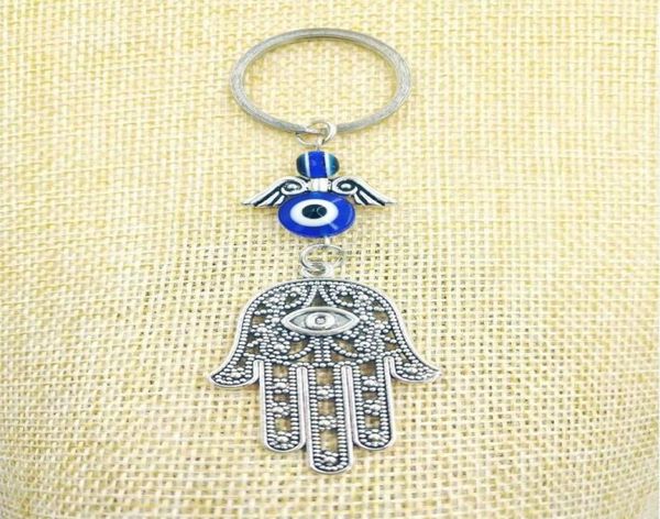 

fashion jewellery blue evil eye lucky fatima hamsa hand turkish evil eye charm protection hanger crystals car feng shui keychain13568327, Slivery;golden