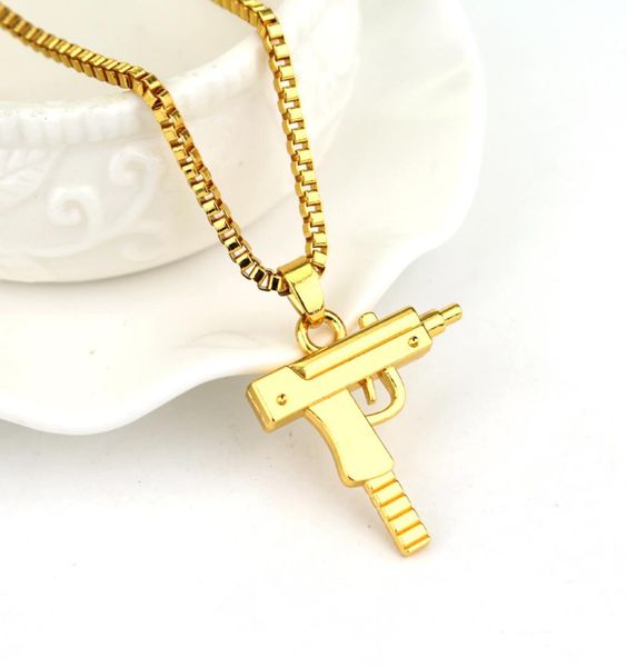 

hip hop stainless steel necklaces engraved gun shape uzi golden pendant necklace gold chain fashion jewelry6164248, Silver