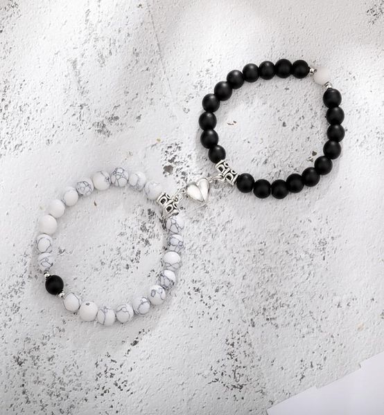 

2pcsset magnetic distance bead bracelet couple minimalist heart lovers matching friendship bracelets for women4359058, Black