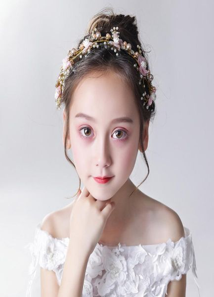 

fashion children bow beaded crown hand made gold garlands jewelry pography girls hair accessories a84322963652, Slivery;white