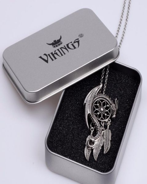 

dragon guardian dream catcher pendant necklace boho bohemian women choker jewelry viking amulet charm antique silver plated4964795