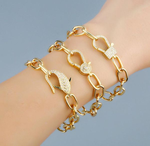 

women cuban link chain bracelets iced out bling rhinestone infinity fish lobster hip hop jewelry 18k gold plated fashion hiphop br3993052, Golden;silver