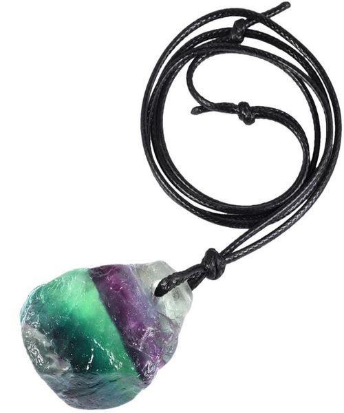 

natural irregular fluorite stone pendant necklace with waxed cordrainbow fluorite crystal quartz healing energy jewelry1859270, Silver