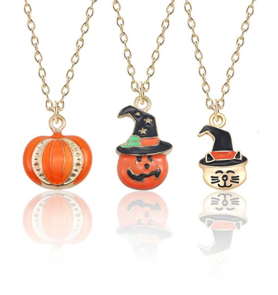 

lovely cartoon enamel metal pumpkin pendant necklace women gothictiny cat star hat pumpkin head necklaces halloween jewelry gift1158470, Silver