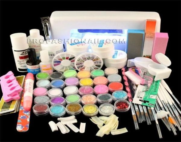 

full set acrylic powder uv gel kit brush pen uv lamp nail art diy manicure kit jumbo uv gel acrylic 3d 9w lamp glitter brushes fil6295199
