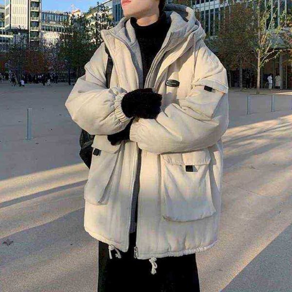 

parkas men's down autumn and winter workwear cotton-padded jacket korean style trendy padded hong kong loose paddedmen's t220809, Black