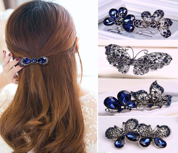 

women fashion crystal rhinestone flower hair pin ladies girls metals barrette butterfly hair clip hair accessories5646609, Golden;silver