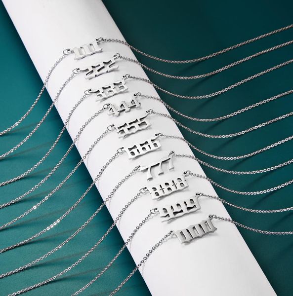 

new trendy angel number necklace for women 111 222 333 444 555 666 777 888 999 devil necklace stainless steel choker bff jewelry9603820, Silver