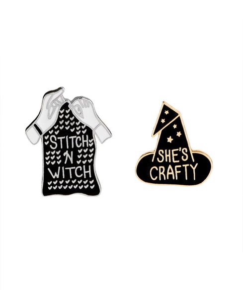

black witch hat and sititch sweater enamel brooch she039s craftystitch and witch lapel pin girl badge denim collar accessories5110987, Gray