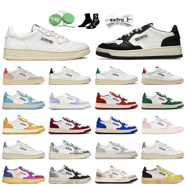 

autry medalist leather low designer shoes women casual action shoes two-tone suede autries usa flat platform sneakers white black panda lows