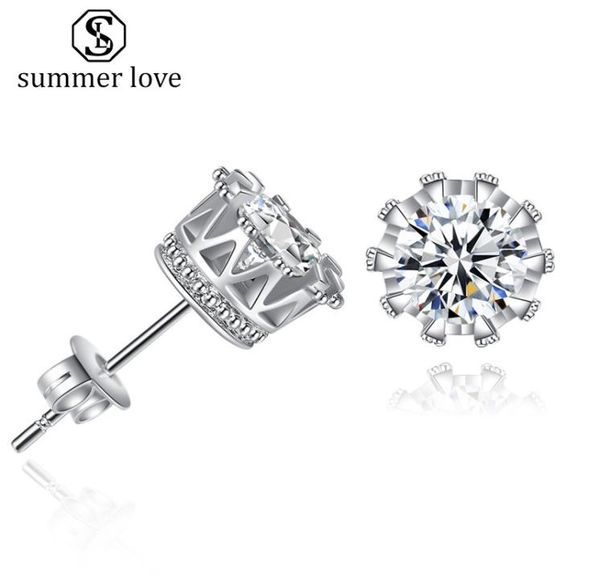

trendy crown stud earrings women classic shining zircon small stud earring gold color ears for men crystal earrings jewelry4926042, Golden;silver