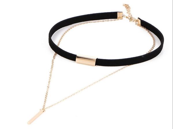 

summer fashion style vintage jewelry gold chain double bar pendants leather collar chokers necklace for women gifts hz1681367, Golden;silver
