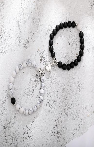 

2pcsset magnetic distance bead bracelet couple minimalist heart lovers matching friendship bracelets for women5671086, Black