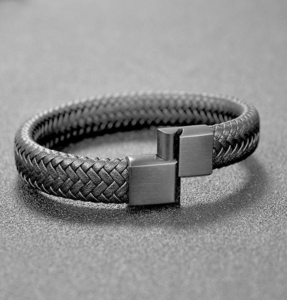 

2020 punk men jewelry blackbrown braided leather bracelet stainless steel magnetic clasp fashion bangles 18522205cm4959790, Black