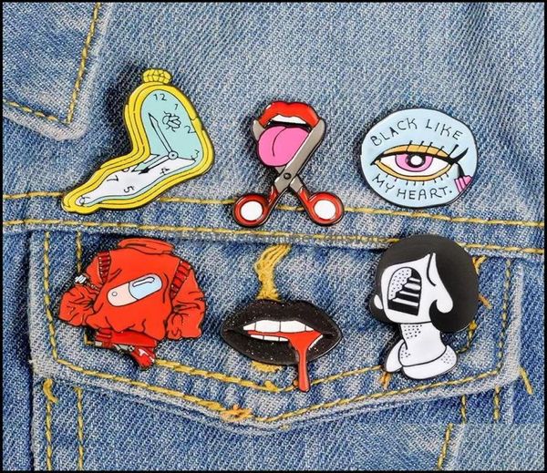 

pinsbrooches jewelry vintage punk style lips clock metal kawaii enamel pin badge buttons brooch shirt denim jacket bag decorative 1820330, Gray