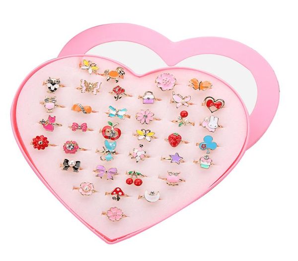 

36pcs colorful children cute adjustable rings sparkle with heart shape display case for kids birthday party favors3812900, Golden;silver