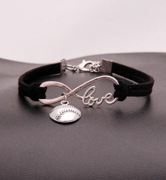 

american softball infinity bracelets for women men love baseball charm velvet string rope wrap bangle fashion sports jewelry gift6660178, Golden;silver
